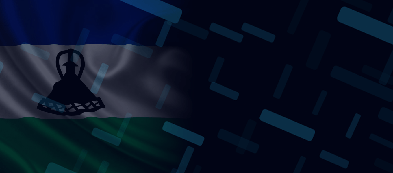 The flag of Lesotho blended with an abstract digital network pattern, symbolizing ISOC Lesotho's mission to connect the nation
